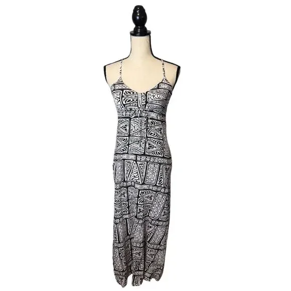 Y2K O'NEILL Abstract Allover Print Sleeveless Dress Womens Sz Small White/Black - Picture 2 of 8
